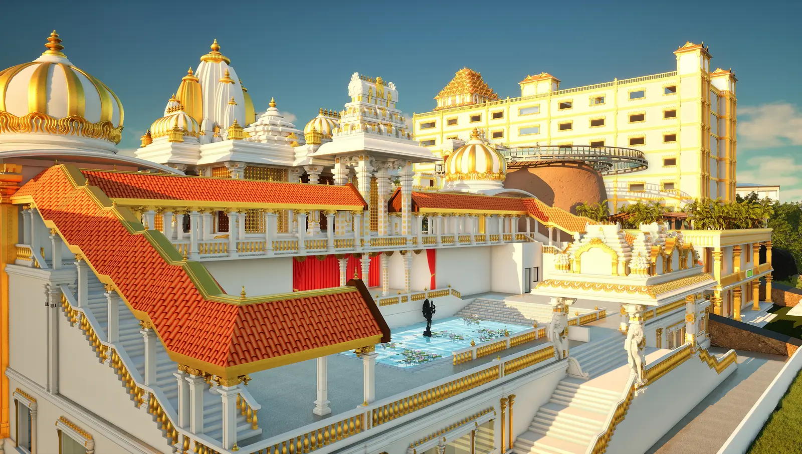 The upper terrace — the new temple at the Vedic Cultural Centre, Nallagandla