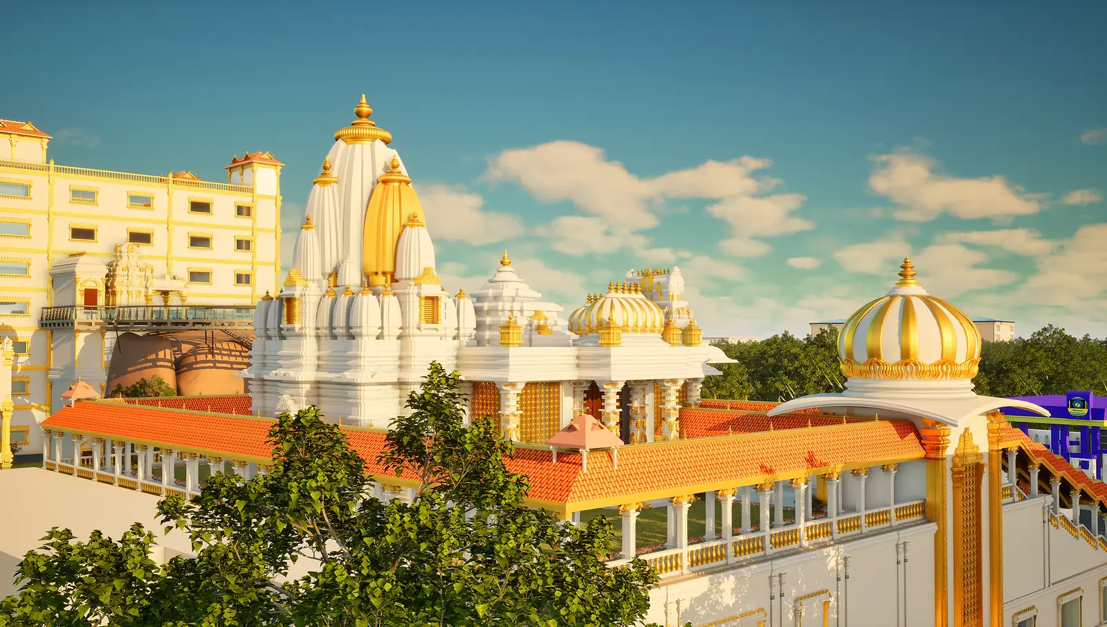 The shikharas and domes — the new temple at the Vedic Cultural Centre, Nallagandla